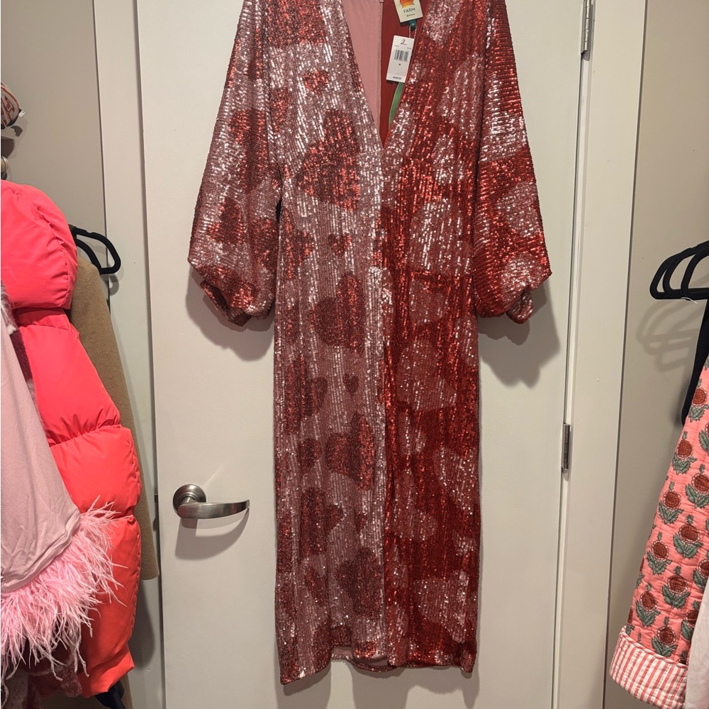FARM Rio Pink and Red Sequin Heart Midi Dress - Picture 10 of 10